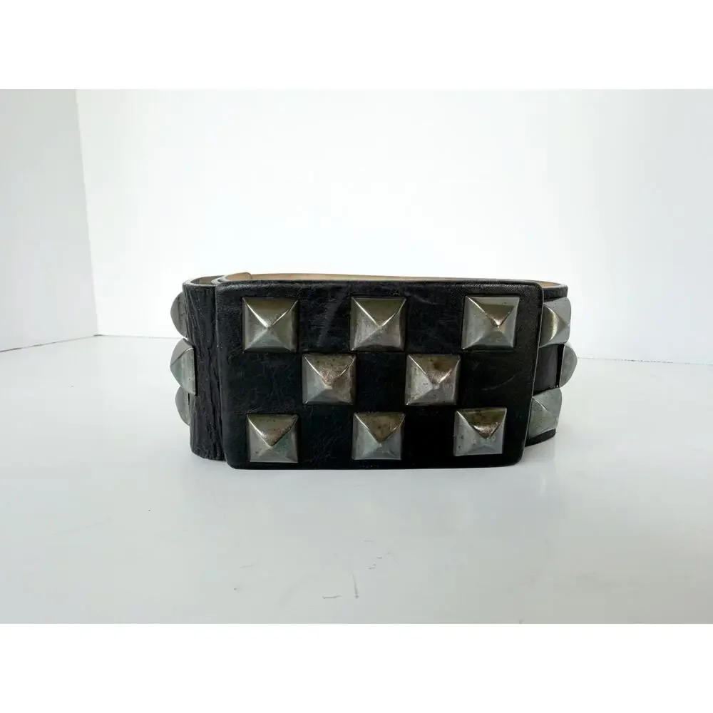 Streets Ahead Studded Pyramid Leather Roger Belt Black Silver Gray Medium